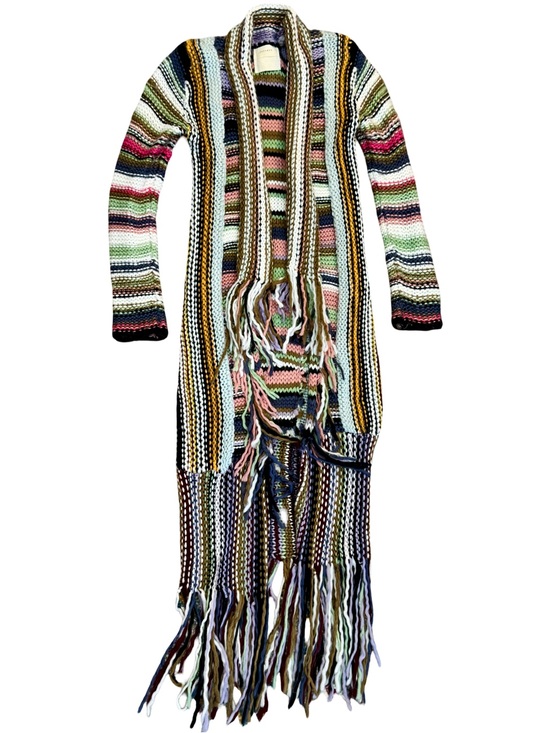 Free People Sweaters - *RARE* Free People Tparty Technicolor Multicolor Knit Long Cardigan w/ fringe